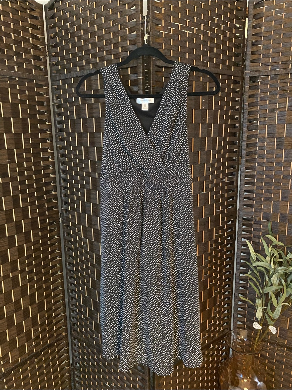 Motherhood Maternity Black and White Polka Dot Midi Tie Waist Dress